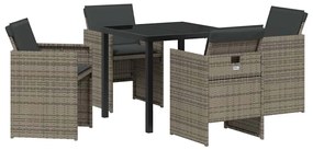 Conjunto de Jantar de Jardim de 5 Peças com Almofadas Cinza em Rattan