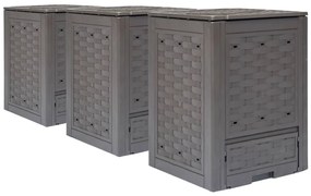 Compostores jardim 3pcs 60x60x83cm 900L plástico vime castanho
