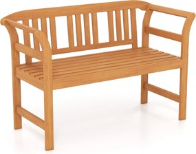 Banco jardim exterior em madeira de acácia para 2 pessoas com encosto e braços rayados, capacidade para 360 kg, para alpendre, pátio, relvado ou pisci