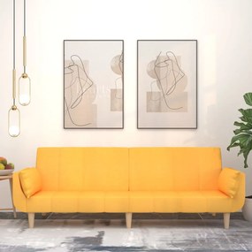 vidaXL Sofá-cama 2 lugares com duas almofadas tecido amarelo