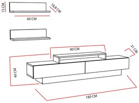 Móvel de TV Lusi – Branco e Córdoba – 180x31x40 cm + 2 Prateleiras de