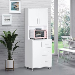 Armário cozinha 60 x 40 x 160 cm, com 3 portas, 3 gavetas e bancada, branco