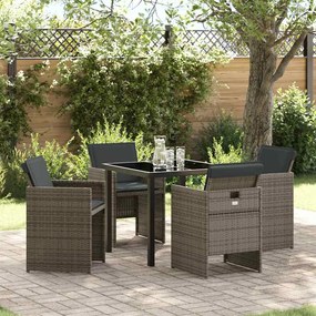 vidaXL Conjunto de Jantar de Jardim de 5 Peças com Almofadas Cinza em Rattan Sintético