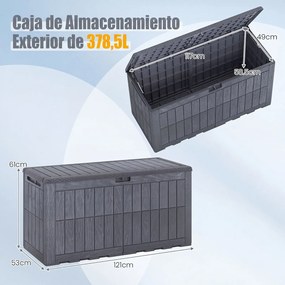 Baú de Arrumação de Exterior, 121 x 53 x 61 cm, Capacidade de 380 L, Cinzento