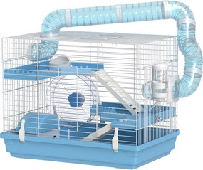 PawHut Gaiola para hamster portátil com casinha, roda de corrida, comedouro, garrafa de água, 47,5 x 31,5 x 29,5 cm, azul claro | Aosom Portugal