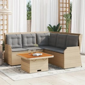 vidaXL 4 pcs conjunto lounge de jardim c/ almofadões vime PE bege