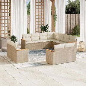 vidaXL 11 pcs conjunto sofás de jardim c/ almofadões vime PE bege