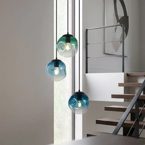 Candeeiro suspenso Art Déco preto com vidro azul e verde 3 luzes - Douglass