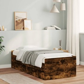 vidaXL Estrutura de cama com gavetas 90x200 cm carvalho fumado