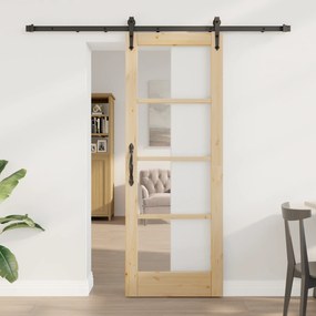 Conjunto de Porta Deslizante vidaXL com Kit de Hardware 73.5x198.5 cm Madeira Sólida de Pinho