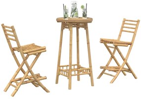 Conjunto de bar exterior de 3 peças em bambu dobrável