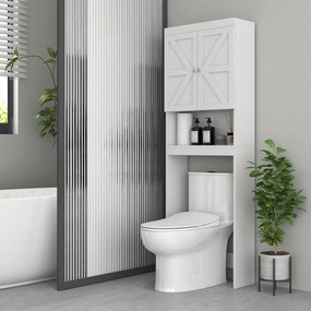 Armário de arrumação para colocar em cima da sanita, móvel de casa de banho com 2 portas e prateleiras, 58,5 L x 23 L x 170 A cm, branco