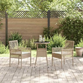 Conjunto de Jantar de 3 Peças Bege de Rattan