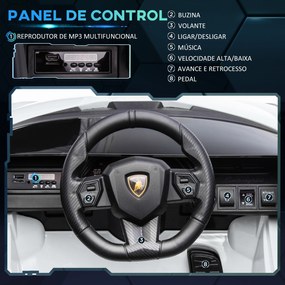 Carro Elétrico Lamborghini SIAN 12V com Controle Remoto Abertura da Porta Música MP3 USB e Faróis 108x62x40 cm Branco