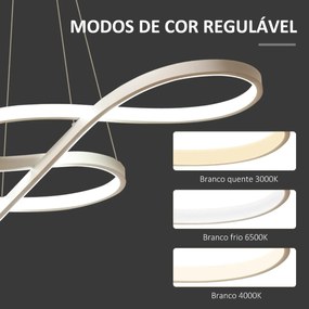 HOMCOM Candeeiro Suspenso de LED Moderno 70W Candeeiro de Teto com Altura Ajustável e Luz de 3 Cores 3000-6500K para Sala de Jantar Sala de Estar