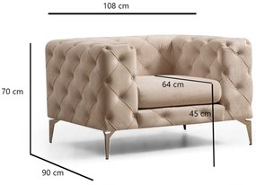 Poltrona Francisca – Design Moderno com Pernas Cromadas – Ecru – 108x9