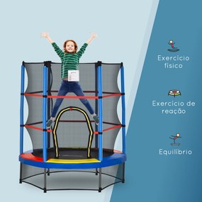HOMCOM Trampolim Infantil Ø107 cm Trampolim para Crianças de 3-6 Anos com Rede de Segurança Carga 45 kg para Interior Ø140x160 cm Azul