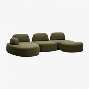 Sofá Modular Chaise Longue Esquerdo De 3 Peças E Puff Estofado Giorgia Tecido Verde Exército - Sklum