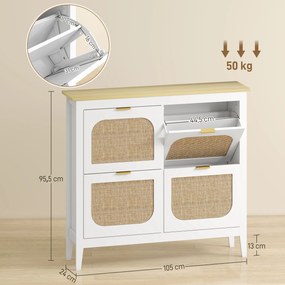 Sapateira Estreita com 4 Portas em Vime e Prateleiras Ajustáveis para 20 Pares de Sapatos 105x24x95,5 cm Branco