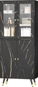 Biblioteca, estante com 6 prateleiras, móvel de arrumação com 6 prateleiras abertas, porta de vidro e armário embutido 70 x 35 x 170 cm, preto