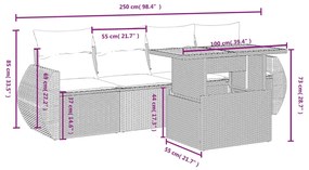 5 pcs conjunto sofás de jardim com almofadões vime PE preto