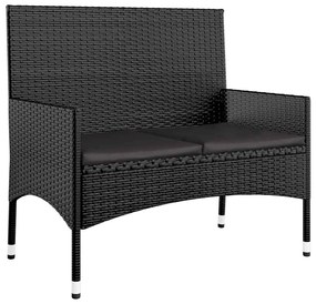 4 pcs conjunto lounge de jardim c/ almofadões vime PE preto