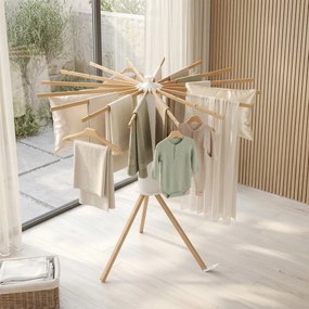 Estendal roupa dobrável, com suporte extensível 112 x 112 x 122 cm, economiza espaço cores naturais