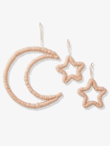 Decorações de parede, lua e estrelas efeito lã bege