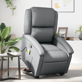 vidaXL Poltrona massagens reclinável elevatória couro artif. cinzento