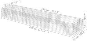 Canteiro elevado/cesto gabião 450x90x50 cm aço galvanizado