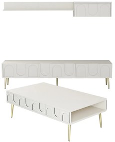Conjunto de Mobiliário para Sala de Estar Lyon – Creme e Dourado – Med