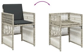 15 pcs conj. jantar jardim c/ almofadões vime PE cinzento-claro