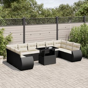 vidaXL 11 pcs conjunto sofás de jardim c/ almofadões vime PE preto