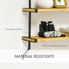 Estante de Parede de 3 Níveis Estante Flutuante de Madeira para Sala de Estar Dormitório Cozinha Sala de Jantar Carga Máxima 15kg 51x15x63,5cm Madeira