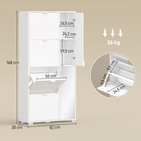 Sapateira, 82 x 30 x 168 cm, 4 Gavetas Basculantes, Branco