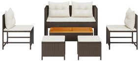 Conjunto de Sofá para Exterior Castanho e Creme