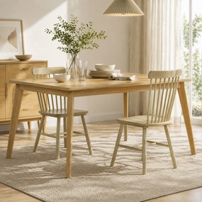 Conjunto de 2 Cadeiras de Sala de Jantar em Madeira (MESA NÃO INCLUIDA) Design Windsor Encosto Curvo Assento Largo Cor Natural