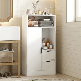 Armário para Casa de Banho com 2 Gavetas, Compartimentos Abertos e Prateleiras Ajustáveis para Espaços Pequenos 50x25x100 cm Branco
