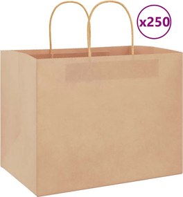 vidaXL Sacos de papel 250 unid com alças castanho 32x22x24 cm
