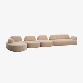 Sofá Modular Chaise Longue Esquerdo De 4 Peças Com Módulo De Canto Estofado Giorgia Chenille Castanho Areia Claro - Sklum