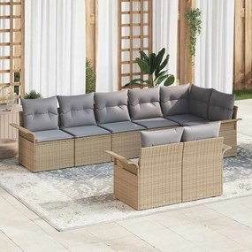 vidaXL Conjunto de Sofá de Jardim em 8 Peças com Almofadas Bege Poli Rattan