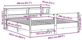 Cama sem colchão 200x200 cm madeira de pinho maciça