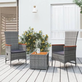 vidaXL 3 pcs conjunto lounge de jardim vime PE/acácia maciça cinza