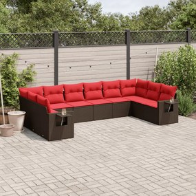 vidaXL 10 pcs conj. sofás jardim com almofadões vime PE castanho