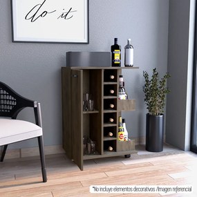 Móvel de bar Garrafeira Andorra com compartimento aberto, 82,1 cm a x 60 cm e x 37,7 cm p, Castanho