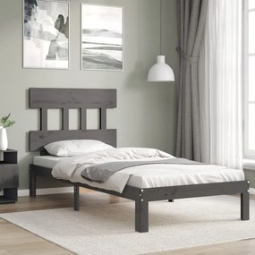 vidaXL Estrutura de cama com cabeceira 90x200 cm madeira maciça cinza