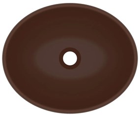 Lavatório luxuoso oval 40x33cm cerâmica castanho-escuro mate