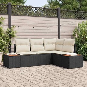 vidaXL Conjunto de Sofá de Jardim 4 pcs Preto e Creme Polirattan