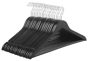Cabides de madeira SONGMICS, conjunto de 20, cabides para casacos, cabides para roupas, com entalhes nos ombros, barra antiderrapante para calças, gancho giratório 360°, para ternos, camisas, casacos, preto e prata CRW02B-20