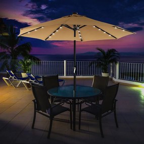 Guarda-sol Ø 3 m com iluminação solar LED Taupe